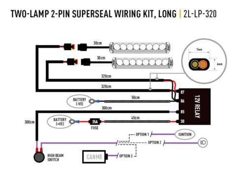 Lazer Lights - Two-lamp Harness Kit "Long" / 2-pin / Superseal / 12V - Afbeelding 2