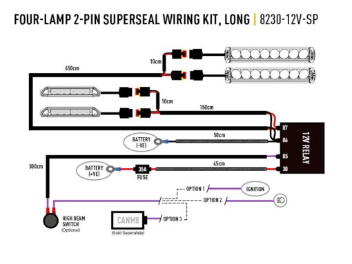 Lazer Lights - Four-lamp Wiring Kit with Splice / 2-pin / Superseal / 12V - Afbeelding 2