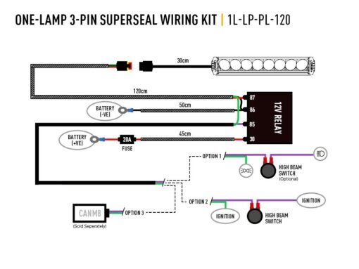 Lazer Lights - Single-lamp wiring kit / 3-pin / Superseal / 12V - Afbeelding 2