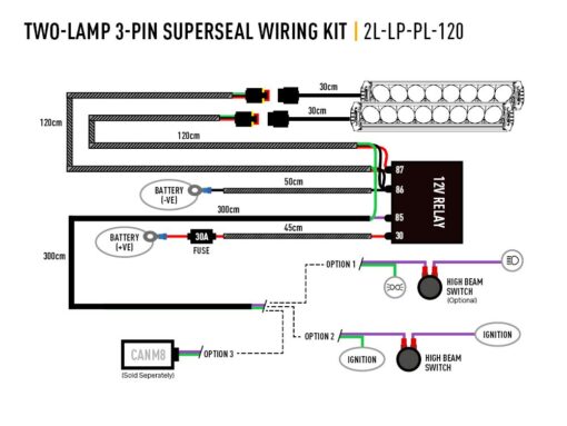 Lazer Lights - Two-lamp wiring kit / 3-pin / Superseal / 12V - Afbeelding 2