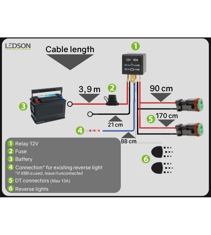 Ledson - Nano Kabelset - Achteruitrijlicht - 2 lampen - 2 pins - Deutsch DT - 12V - Afbeelding 3